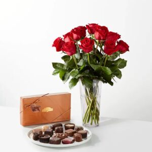 six roses in a box with necklace available in red or pink with love card